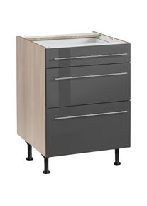 Optifit , Unterschrank »Bern« 60 cm breit, mit Schubkasten und 2 Auszügen, höhenverstellbare Füße , grau Hochglanz/akaziefarben , akaziefarben