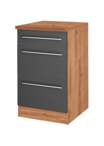 KOCHSTATION , Unterschrank »KS-Wien« Breite 50 cm, mit 1 Schubkasten und 2 Auszügen , anthrazit/wotaneiche-wotaneiche , wotaneiche