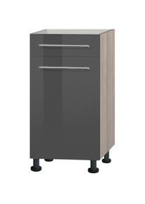 Optifit , Unterschrank »Bern« 40 cm breit, mit Tür und Schubkasten, mit höhenverstellbaren Füßen , grau Hochglanz/akaziefarben , akaziefarben