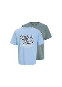 Jack & Jones Jack & Jones Junior, Herren, T-Shirt &raquo;JJELOGO TEE SS 2 COL AW25 2PK MP JNR&laquo; Packung, 2 Stk., Chambray Blue Pack:Stormy Weather, 164, Chambray Blue 