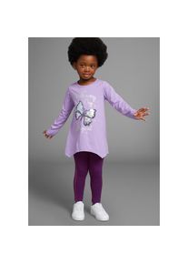 Kidsworld, Damen, Langarmshirt & Leggings &raquo;2tlg. Set Shirt + Leggings mit Glitzerdetails&laquo; Set, 2, 2 niedlicher Schmetterling f&uuml;r kleine M&auml;dchen, lila/