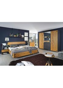 Rauch Möbel Bett , Dunkelgrau, Eiche Artisan , Kunststoff, Holzwerkstoff , 180x200 cm , Blauer Engel, Goldenes M, Made in Germany , Schlafzimmer, Komplette Schlafzimmer und Serien, Schlafzimmerserien