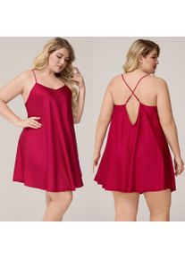 Plus Size Satin Chiffon Nightgown for Women | Christmas Romantic Gift - Pure Color Spaghetti Strap Short Sleep Dress