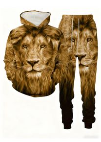 New Arrival Casual Winter Autumn Lion Pattern 3D Printed Hoodie and Pants Set Tracksuit 2Piece Set Sportwear Men Clothing Suit