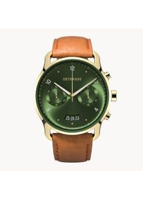deTomaso Men's Watch - Gold Dark Green - Chronograph, case made of surgical steel, sapphire-hardened mineral glass, Leather Strap, 42mm diameter, Japanese