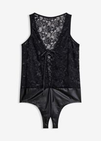 bonprix Body "ouvert" z efektem wetlook, czarny, 52/54