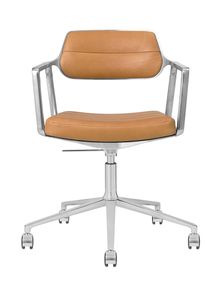 Vipp 453+ / Vipp453+ Swivel Chair chaise pivotante Vipp cuir brun chameau / cadre en aluminium poli avec roulettes