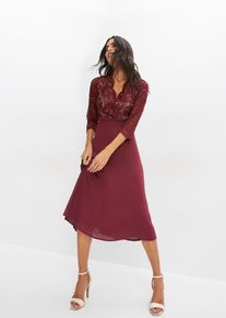 Robe en voile et dentelle - rouge - taille 34 - bonprix
