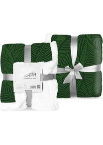 FARO, Decke, SHERPA 150cmx200cm Fleece-Decke mit Lammfell grüne Blätter 048 Weihnachtsgeschen (150 x 200 cm)