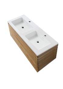 Badmöbel Set VESTRA Doppelwaschbecken 120 cm 2 Hahnlöcher mattweiß mi