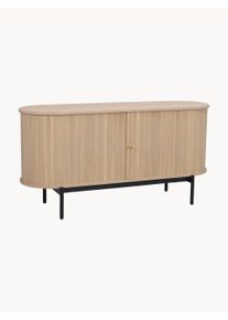 Rowico Home Aparador de madera de roble con frente acanalado Haddington Beige, Negro An 142 x Al 71 cm