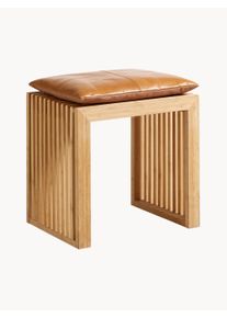 Cinas Bambusskammel Rib med L&aelig;ders&aelig;dehynde Brun B 45 x H 43 cm