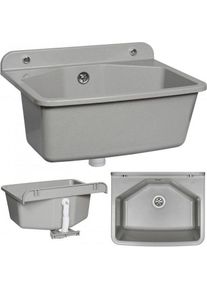 Ferron, Spülbecken, Lavello con Troppo Pieno Granito Grigio a Parete (37 cm, 46 cm)