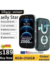 Unihertz Jelly Star Mini Smartphone Android 13 8GB 256GB Led Light Unlocked Transparent Backshell Cellphones 48MP 3 inch Phone