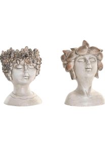 Esprit, Blumentopf, Home Blumentopf Home Grau Harz Gesicht Shabby Chic 18 X 15 X 23 Cm (2 Stück)