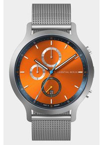 Men's Chronograph Watch - Silver Orange - Surgical Steel Case, Sapphire Glass, Mesh Strap - Date Display - 42mm , Quartz Movement by Ronda -