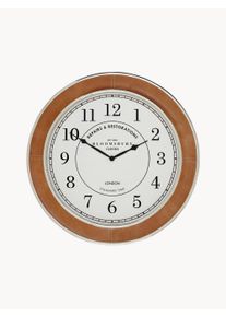 Premier Housewares Reloj de pared de piel Churchill Plateado, Marrón Ø 58 x Al 4 cm