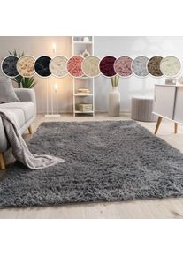 Paco Home, Hochflor-Teppich &raquo;Silky 591&laquo; rechteckig 37 mm H&ouml;he Uni-Farben, besonders weich und kuschelig, grau, Polyester, B : 200 cm 1 Stk. -37 mm, 