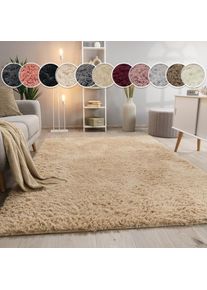 Paco Home, Hochflor-Teppich &raquo;Silky 591&laquo; rechteckig 37 mm H&ouml;he Uni-Farben, besonders weich und kuschelig, beige, Polyester, B : 200 cm 1 Stk. -37 mm, 