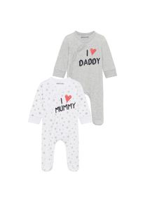 Kidsworld, Herren, Schlafoverall &raquo;2er Schlafoveralls: I love Mummy / I love Daddy&laquo; Packung, 2, 2 Stk. aus Bio-Baumwolle, Baby-Overalls, wei&szlig;-grau-