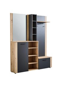 Mid.you Garderobe, Anthrazit, Eiche Artisan, Glas, Holzwerkstoff, 7-teilig, 3 F&auml;cher, 150x190x32 cm, Garderobe, Garderoben-Sets & Garderoben-Serien, Garderoben-Sets