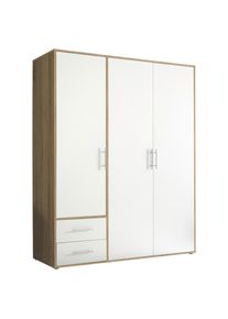 Mid.you Drehtürenschrank , Weiß, Sonoma Eiche , Kunststoff , 3 Fächer , 2 Schubladen , 155x195x60 cm , Schlafzimmer, Komplette Schlafzimmer und Serien, Schlafzimmerserien