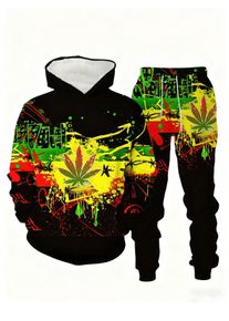 New Arrival Casual Winter Autumn Leef 3D Printed Hoodie and Pants Set Tracksuit 2Piece Set Sportwear Men Clothing Suit