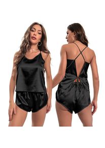 Romantic Spring - Summer Ice Silk Sexy Women's Homewear Two - Piece Ensemble: Sling Top & Shorts for Cozy Nights