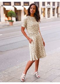 Damen Bahnenrock mit Zierschnalle in sesam-ecru-bedruckt ,Größe 44, Witt, 95% Polyester, 5% Elasthan