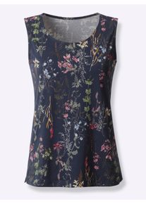 Dames Shirttop met zijsplitten in marine geprint ,maat 40, Witt, 95% Katoen, 5% Elastan