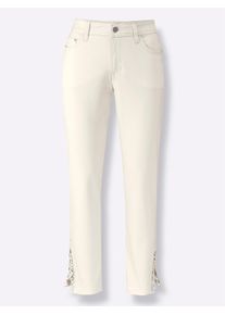 Dames 7/8-jeans met kantinzet in ecru ,maat 36, Witt, 98% Katoen, 2% Elastan