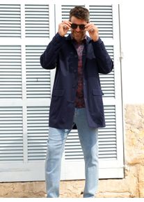 Heren Korte mantel van twill, gevoerd in marine ,maat 50, Witt, 64% Katoen, 36% Polyamide