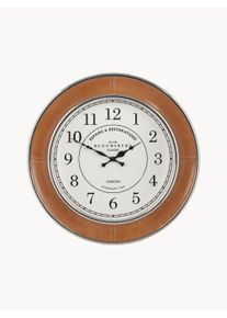 Premier Housewares Reloj de pared de piel Churchill Plateado, Marrón Ø 45 x Al 4 cm