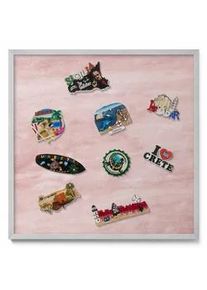 Tulup Magnettafel 50x50 cm Silberner Rahmen Pastell Felsstruktur , Pink , Metall , Rechteckig , 50x50x0.4 cm , Bilder & Rahmen, Pinnwände & Magnettafeln