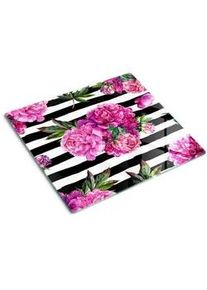 Tulup Glasplatte 60x52 cm Rosa Pfingstrosen , Pink , Glas , 60x0.4x52 cm , Küchen, Küchenelektrogeräte, Herde, Herdabdeckplatten
