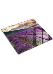 Tulup Glasplatte 60x52 cm Lavendelfeld , Glas , 60x0.4x52 cm , Küchen, Küchenelektrogeräte, Herde, Herdabdeckplatten