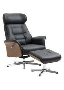 Homcom Relaxsessel mit Hocker, Fernsehsessel mit Liegefunktion Ruhesessel, TV-Sessel , Schwarz , Leder , Echtholz,Eukalyptusholz , Füllung: Schaumstoff,Schaumstoff , 84x108x80 cm , Wohnzimmer, Sessel, Relaxsessel