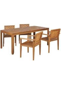 Beliani Gartenmöbel SET 4-Sitzer Akazienholz hellbraun Baratti , Hellbraun , Holz , Gartenmöbel, Gartengarnituren, Gartenmöbel-Sets