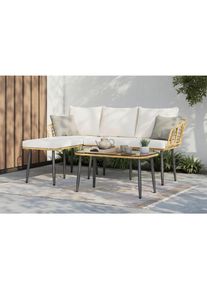 Ambia Garden Loungegarnitur, Naturfarben, Beige, Metall, Kunststoff, Glas, Textil, 3-teilig, F&uuml;llung: Polyester,Schaumstoff, 187x67x65 cm, Gartenm&ouml;bel, Loungem&ouml;bel, Loungegarnituren