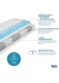 Beco , Taschenfederkernmatratze »Royal Komfort Gel, mit integriertem 5 cm hohem Gelschaumtopper« 26 cm hoch 480 Federn 1 Stk. tlg. , weiß , Bezug:...