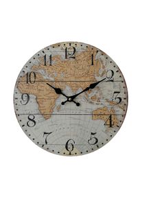 Rebecca Mobili Orologio a Muro Mappamondo Mdf Marrone Grigio Stile Retro per Cucina