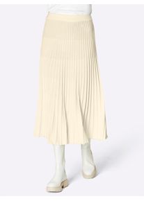 Strickrock CREATION L PREMIUM, Damen, Gr. 48, beige (ecru), 100% Schurwolle, unifarben, wadenlang, R&ouml;cke Strickrock