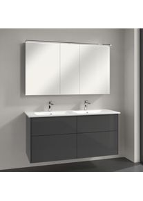 Villeroy & Boch Villeroy & Boch Finero Badm&ouml;bel Set 130 cm, Glossy Grey Waschtisch mit Waschtischunterschrank und Spiegelschrank