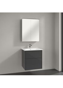 Villeroy & Boch Villeroy & Boch Finero Badm&ouml;bel Set 60 cm, Glossy Grey Waschtisch mit Waschtischunterschrank und Spiegelschrank