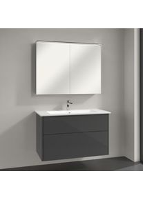 Villeroy & Boch Villeroy & Boch Finero Badm&ouml;bel Set 100 cm, Glossy Grey Waschtisch mit Waschtischunterschrank und Spiegelschrank