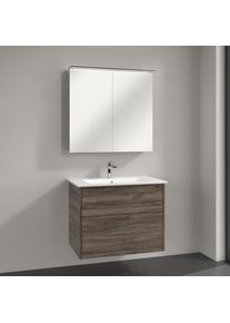 Villeroy & Boch Villeroy & Boch Finero Badm&ouml;bel Set 80 cm, Stone Oak Waschtisch mit Waschtischunterschrank und Spiegelschrank