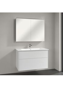 Villeroy & Boch Villeroy & Boch Finero Badm&ouml;bel Set 100 cm, Glossy White Waschtisch mit Unterschrank und Spiegelschrank