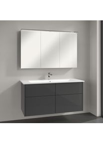Villeroy & Boch Villeroy & Boch Finero Badm&ouml;bel Set 120 cm, Glossy Grey Waschtisch mit Waschtischunterschrank und Spiegelschrank