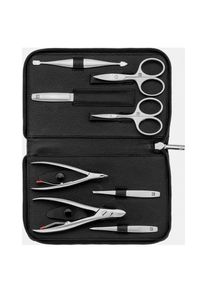 Zwilling - 8 darabos manikűr pedikűr szett k&ouml;r&ouml;moll&oacute;val, bőr, fekete K&ouml;r&ouml;m szettek