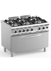 MBM Fourneau &agrave; gaz inox - 6 br&ucirc;leurs - sur four &agrave; gaz - 110/73 cm - 50 kw - Lux 700 | Professionnel | HoReCa | CHR